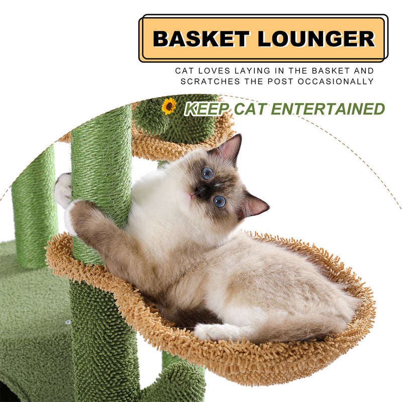 BEESCLOVER Cactus Cat Tree with Cozy Condos Sisal Scratching Post Cat Tower