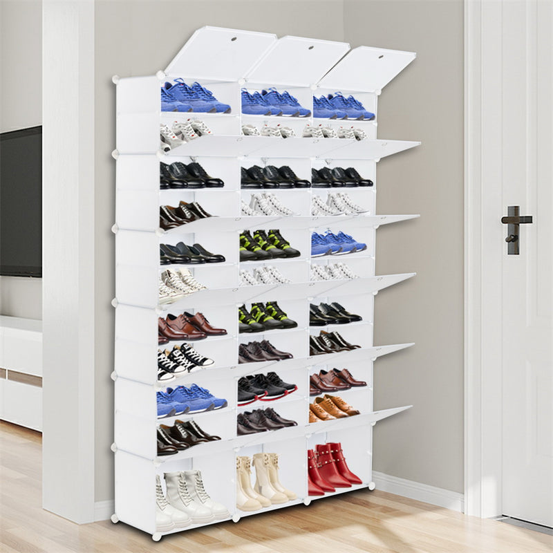 RONSHIN 3 Rows 12-tier Portable Shoe Rack Organizer Shoe Cabinet 122 x 32 x 180cm White