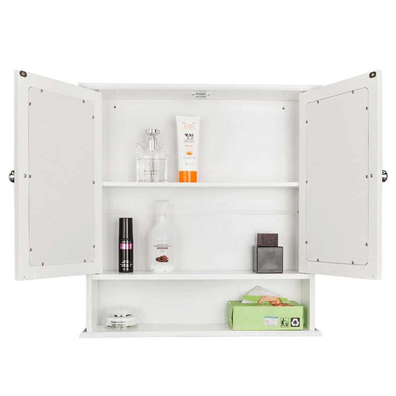 AMYOVE Bathroom Mirror Cabinet Shelf Waterproof Space Saving Wall Mounted Double Door Cabinet