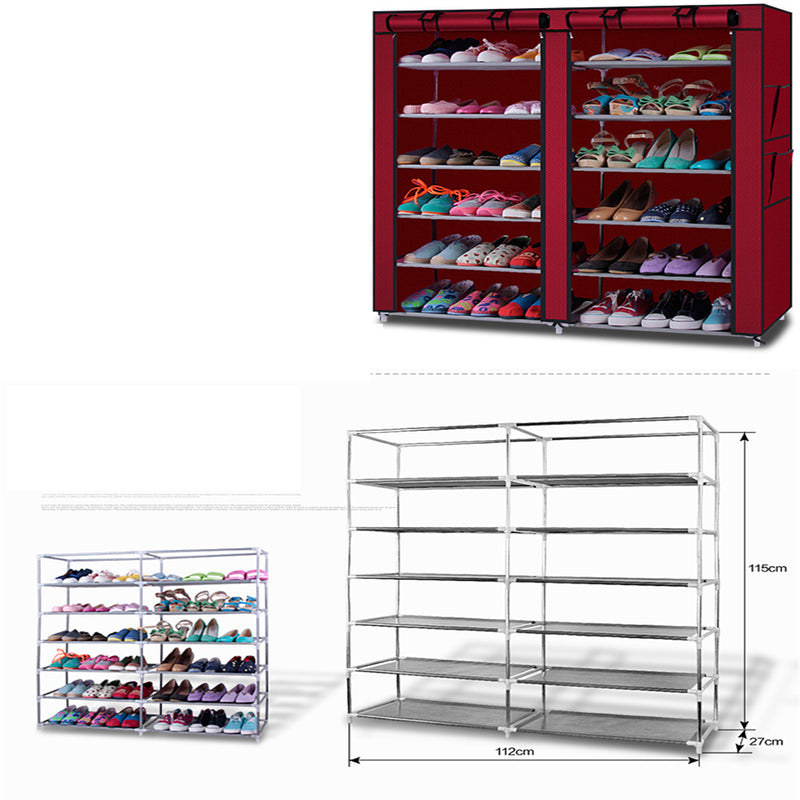 RONSHIN Shoe Cabinet 6-layer Double-row 12-compartment Shoe Organizer Container Wine Red