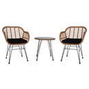 GAOMON 3pcs Tempered Glass Table Chair Three-Piece Set Handwoven Wicker Rattan