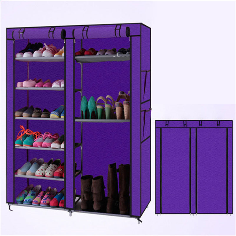 RONSHIN Shoe Cabinet 6-layer Double-row 12-Compartment Shoe Organizer Purple