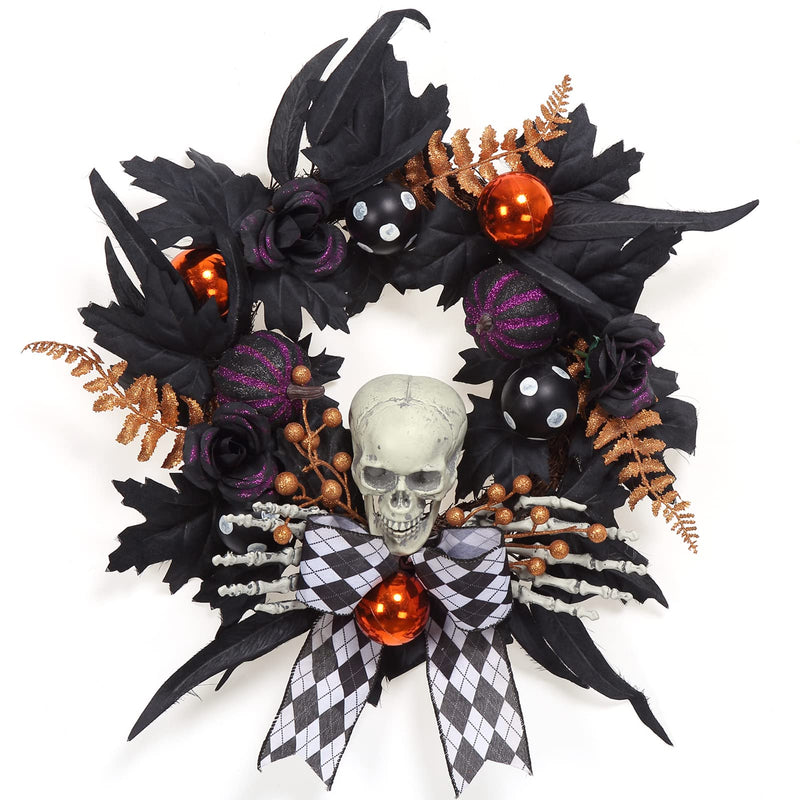 CYNDIE Halloween Wreath for Front Door Skeleton Decorations