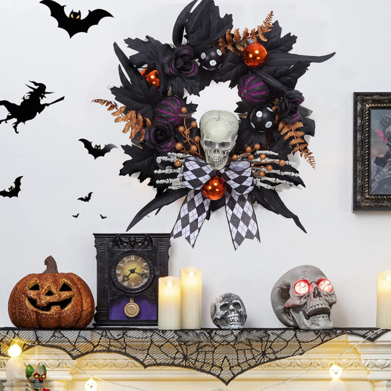 CYNDIE Halloween Wreath for Front Door Skeleton Decorations