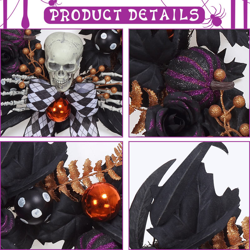 WHIZMAX Halloween Wreath for Front Door Skeleton Decorations