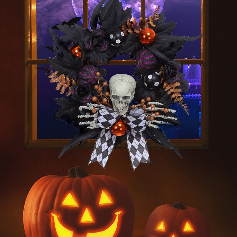 CYNDIE Halloween Wreath for Front Door Skeleton Decorations