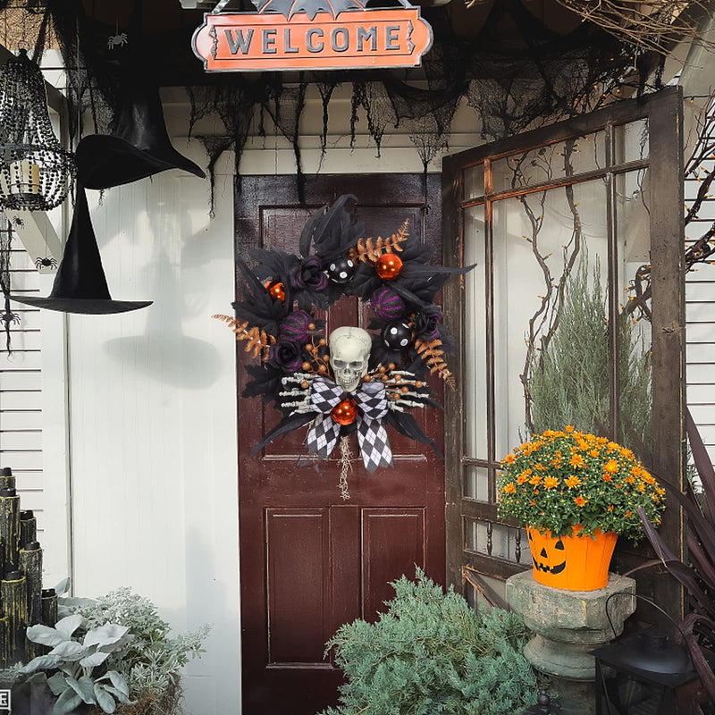 CYNDIE Halloween Wreath for Front Door Skeleton Decorations