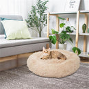 GAOMON Round Plush Pet Bed Fluffy Soft Warm Calming Bed Dog Cat Sleeping Nest Khaki