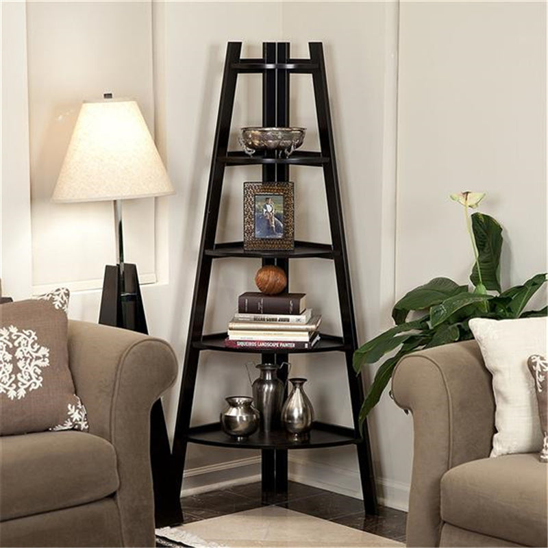 ALICIAN 5 Tier Corner Shelf Stand Wood Display Storage Home Furniture Rack Black