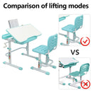 GAOMON Kids Desk Chair Set 80cm Hand-operated Lifting Table Top Blue Green