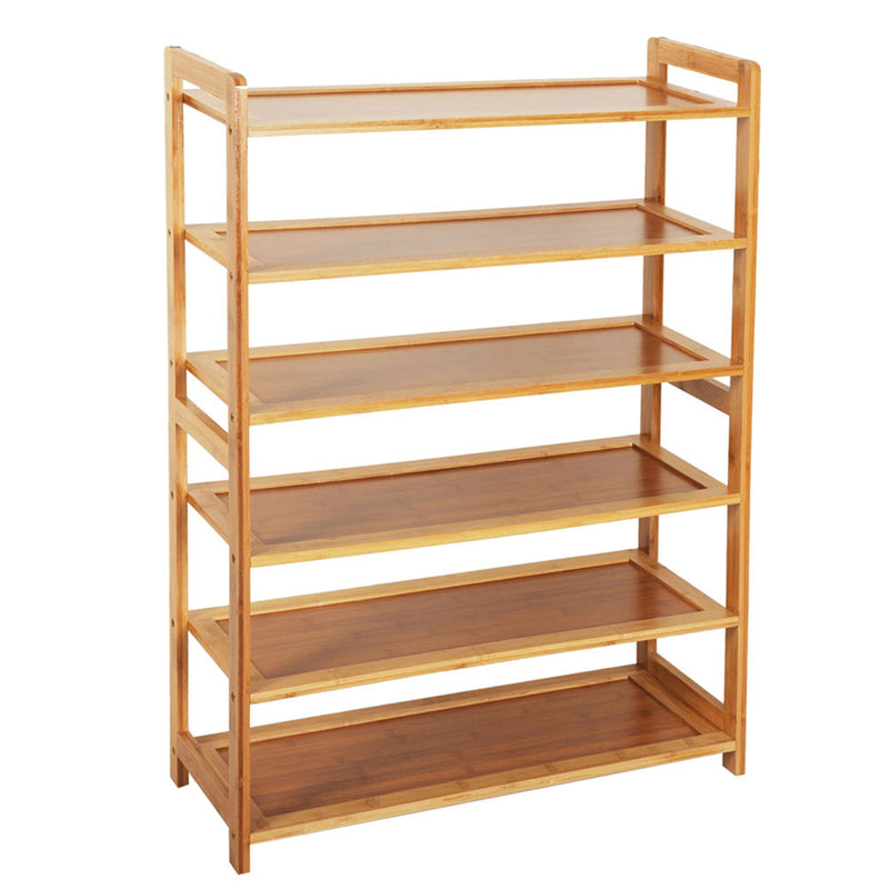 AMYOVE 6 Tiers Bamboo Shoe Rack Simple Wood Color Space-Saving Storage Rack