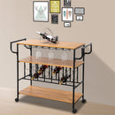GAOMON 3-tier Wine Rack Cart Kitchen Rolling Storage Bar Wood Table Serving Trolley Black