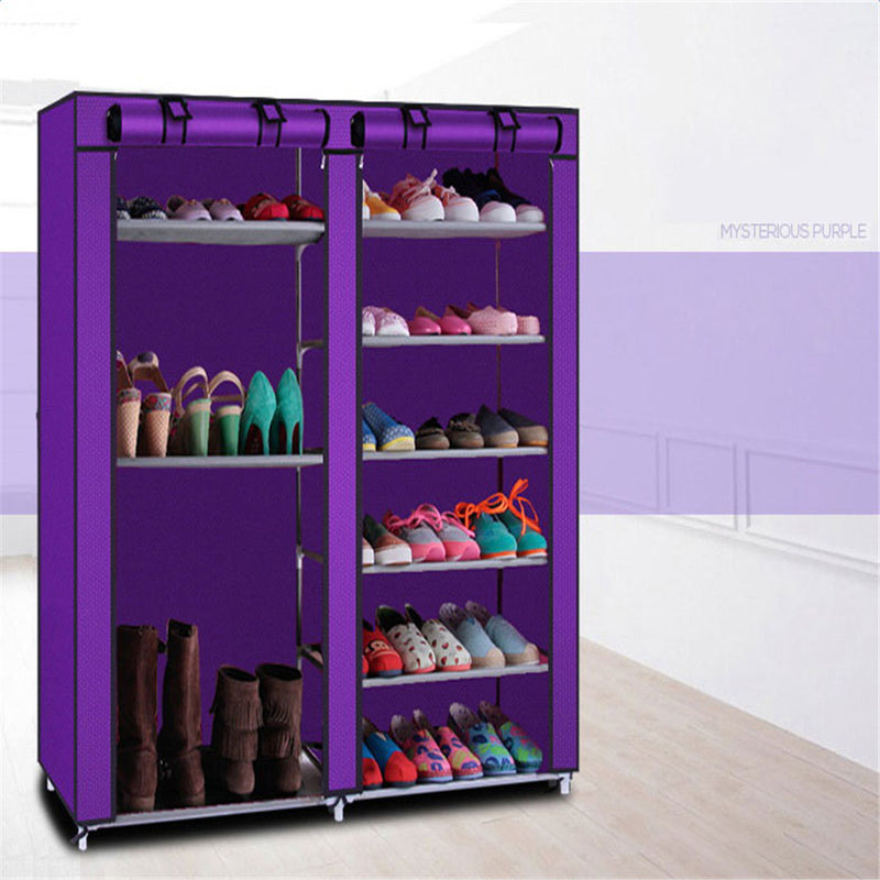 RONSHIN Double Row 9-compartment Shoe Cabinet Boots Storage Case Purple