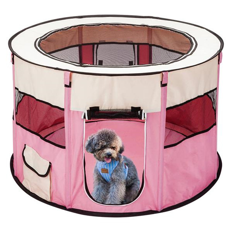 BEESCLOVER 40inch Folding Pet Game Fence Tent Portable Round Dog House Cat Nest Bed Pink