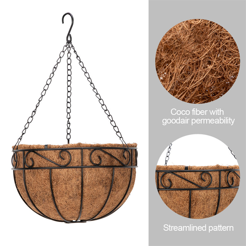 RONSHIN 4pcs 12 Inch Round Coconut Palm Hanging Basket Thickened Rust-Proof Plant Holder