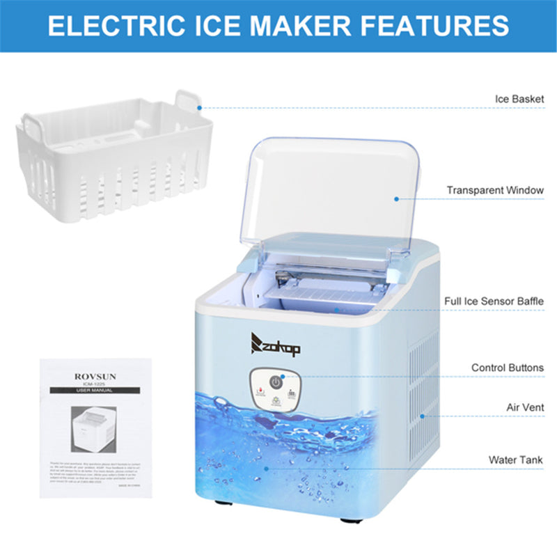 ZOKOP Ice Maker 26lbs/12kg/24h with Plastic Lid Blue