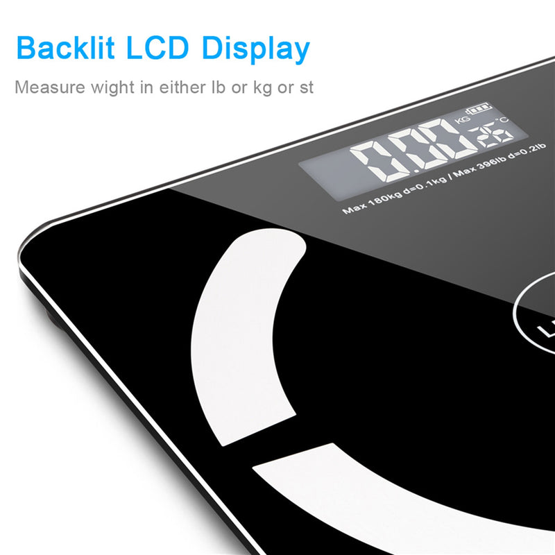 DSSTYLES Body Fat Scale Bluetooth 180kg Capacity Black
