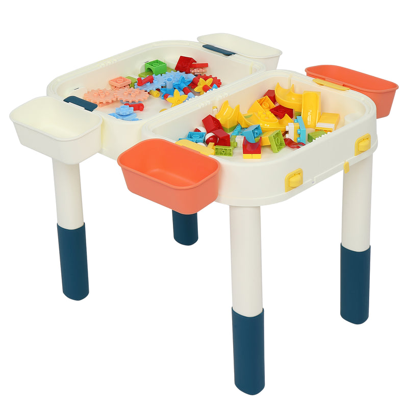 YIWA Kids Activity Table Set with Building Blocks Foldable Building Block Table Mobile Suitcase