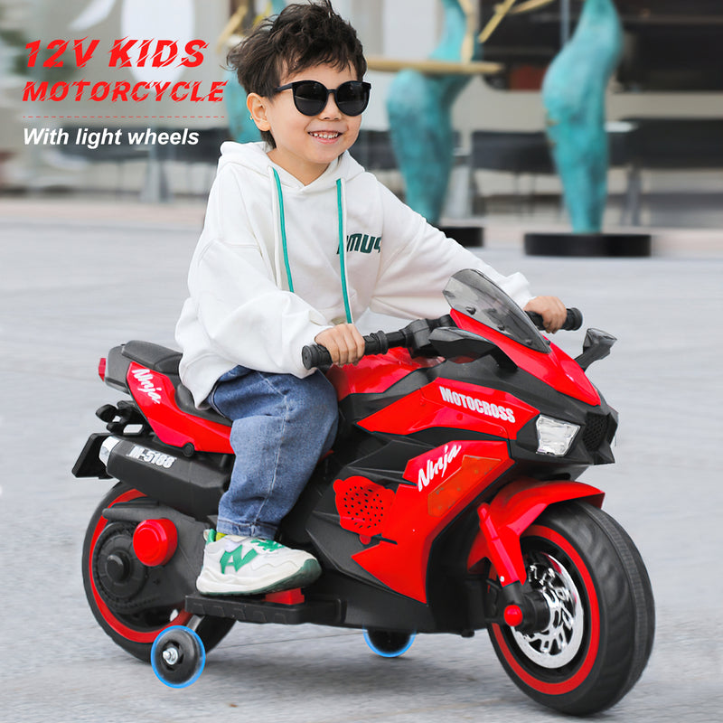 YIWA Electric Motorcycle Toys 12V Battery 2-Wheel Motorbike Kids Rechargeable Ride - Blue