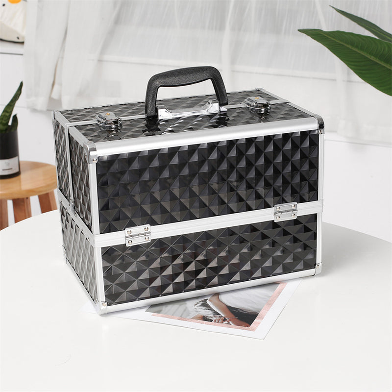 SHININGLOVE Double-open Cosmetic Storage Box Travel Beauty Cosmetic Case Silver