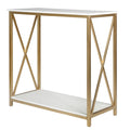 AMYOVE 2-Tier Console Table Space Saving Entry Table with Gold Metal Frame White Panel Top