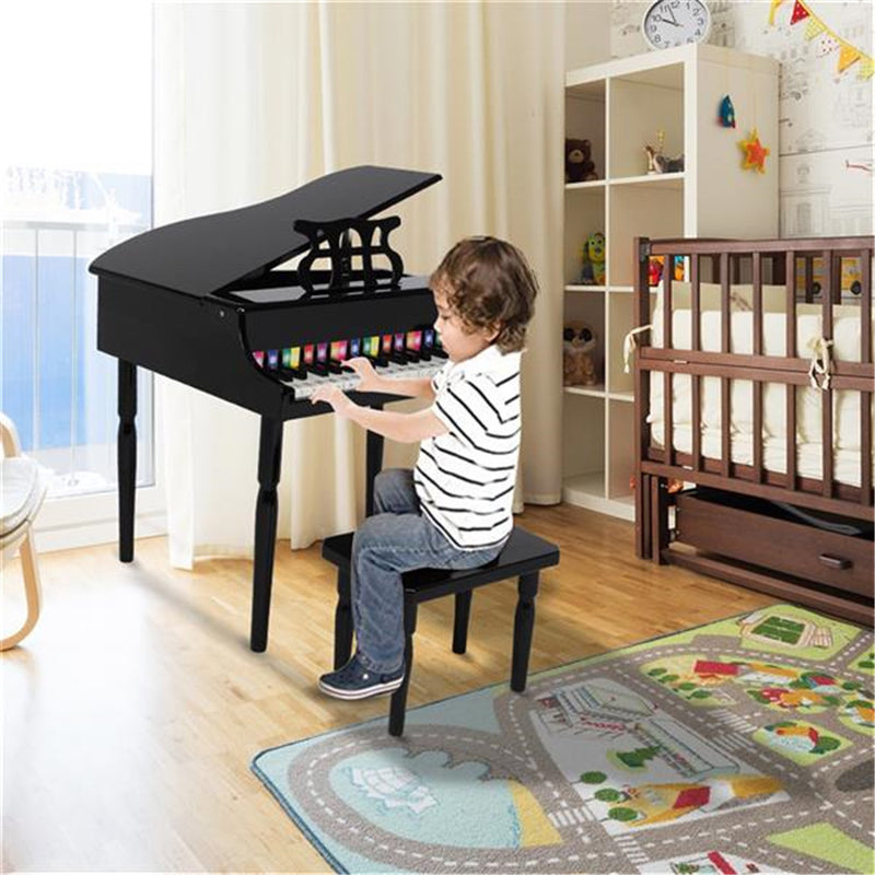 YIWA Children 30-key Wooden Piano with Music Stand Mechanical Sound Black