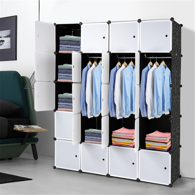 AMYOVE 5 Layer 30 Grid Cube Storage with 6 Hangers Wardrobe for Living Room