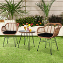 GAOMON 3pcs Tempered Glass Table Chair Three-Piece Set Handwoven Wicker Rattan