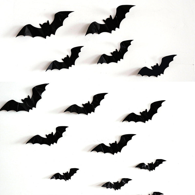 CYNDIE 80PCS 3d Bats Wall Stickers 4 Sizes Halloween Decorative Decals Wallpaper