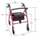 GAOMON Basket Walker Chair Wheel Rollator Walker Removable Back Support Red
