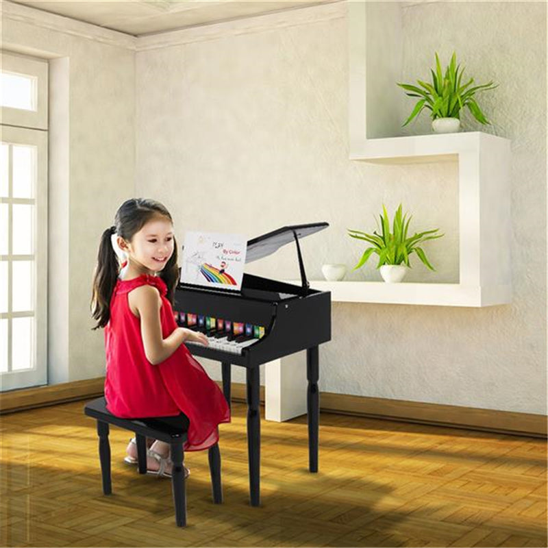 YIWA Children 30-key Wooden Piano with Music Stand Mechanical Sound Black