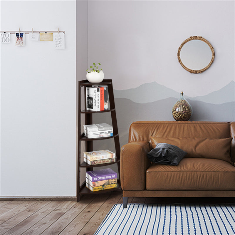 ALICIAN 5-layer Fan-shaped Corner Shelf Household Organizer for Living Room Brown