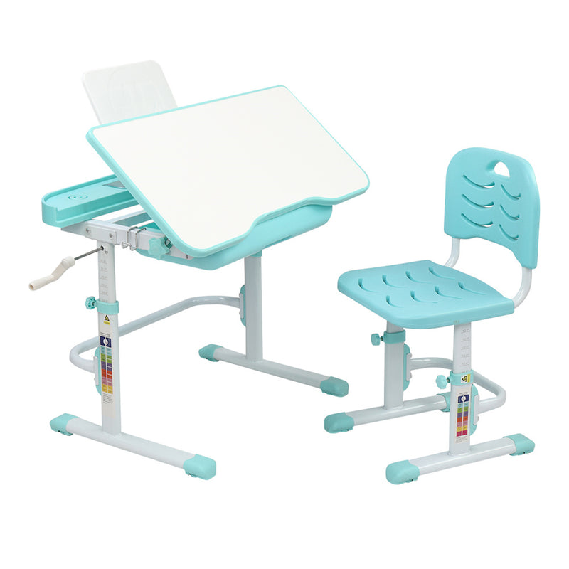 AMYOVE Kids Desk Chair Set 80cm Hand-operated Lifting Table Top Blue Green