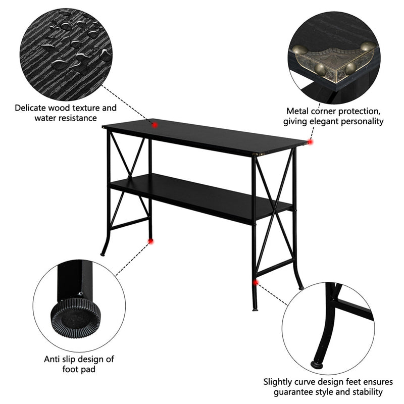 AMYOVE 2 Tier Console Table Household Desk Furniture Black