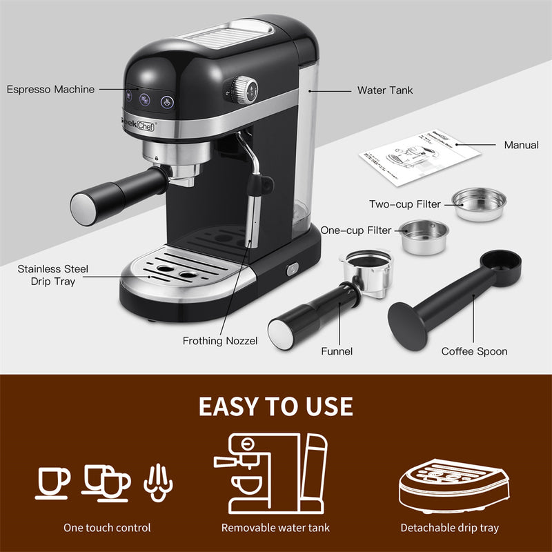 GEEK CHEF 1.4L Espresso Machine Coffee Maker Stainless Steel