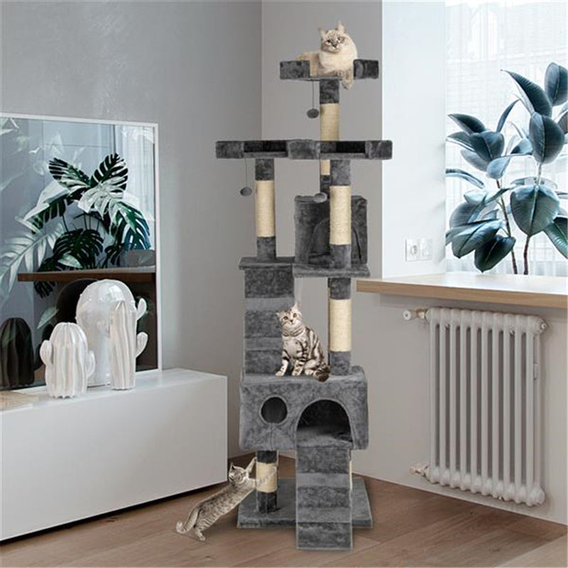 BEESCLOVER 66 Inch Sisal Cat Climbing Frame Cat Tree Tower Cat Pet Toy GREY