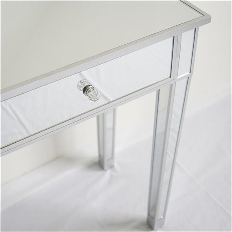 AMYOVE Dressing Table Bedroom Table Glass Mirror Table with Two Drawers Silver