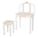 GAOMON Children Dressing Table Set with Three-sided Folding Mirror Single Drawer Chair Pink