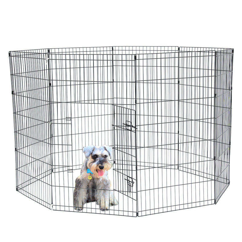 BEESCLOVER 42" Basics Play Area Foldable Metal Pet Wire Fence 8 Pieces with Open Doors Black