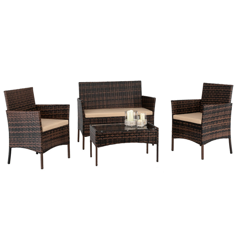 AMYOVE 4PCS Rattan Table Chairs Set Includes Arm Chairs Coffee Table Black