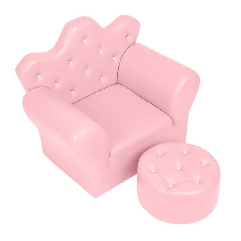 ALICIAN Children Sofa Solid Wood Composite Board Crown-Shape Single Sofa Pink