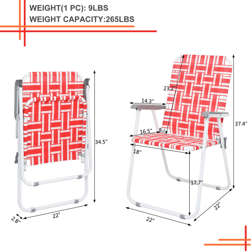 ALICIAN 2pcs Beach Chair Steel Tube Bearing 120kg Folding Beach Chair Red White Strips