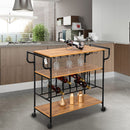 GAOMON 3-tier Wine Rack Cart Kitchen Rolling Storage Bar Wood Table Serving Trolley Black