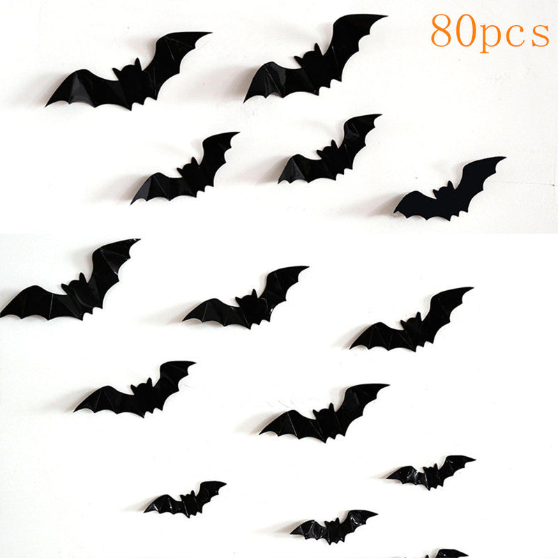 CYNDIE 128PCS 3d Bats Wall Stickers 4 Sizes Halloween Decorative Decals Wallpaper