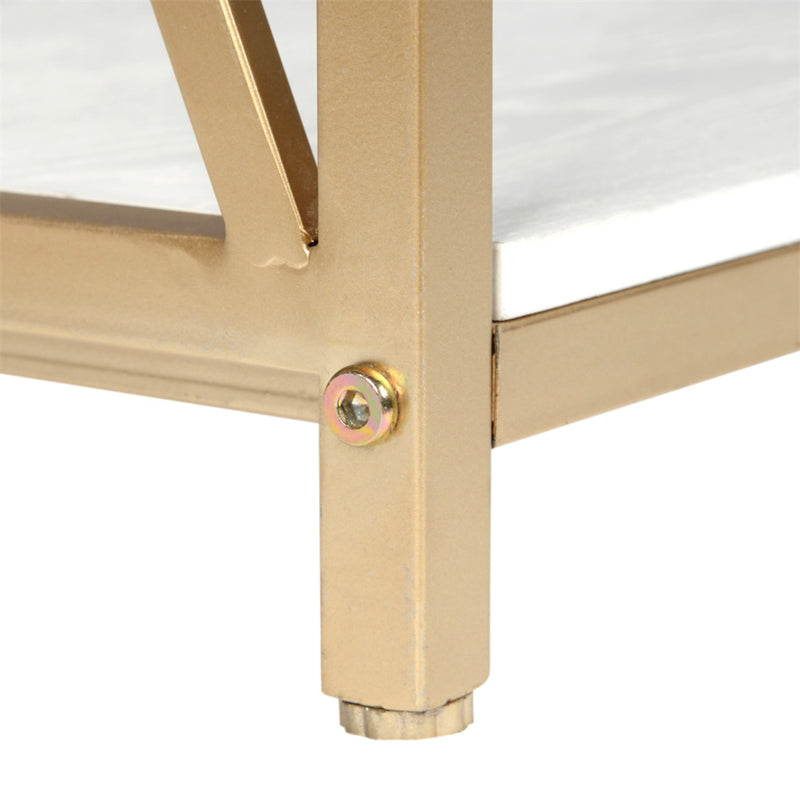 AMYOVE 2-Tier Console Table Space Saving Entry Table with Gold Metal Frame White Panel Top