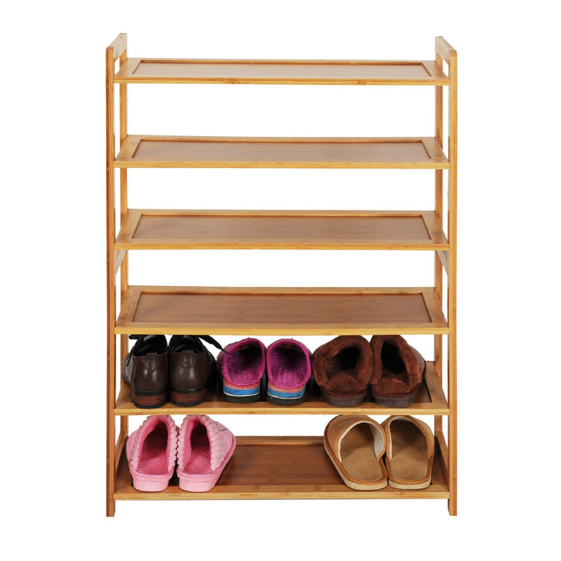 AMYOVE 6 Tiers Bamboo Shoe Rack Simple Wood Color Space-Saving Storage Rack