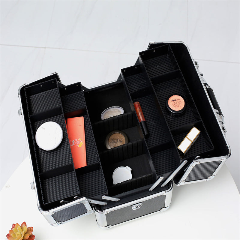 SHININGLOVE Double-open Cosmetic Storage Box Travel Beauty Cosmetic Case Black