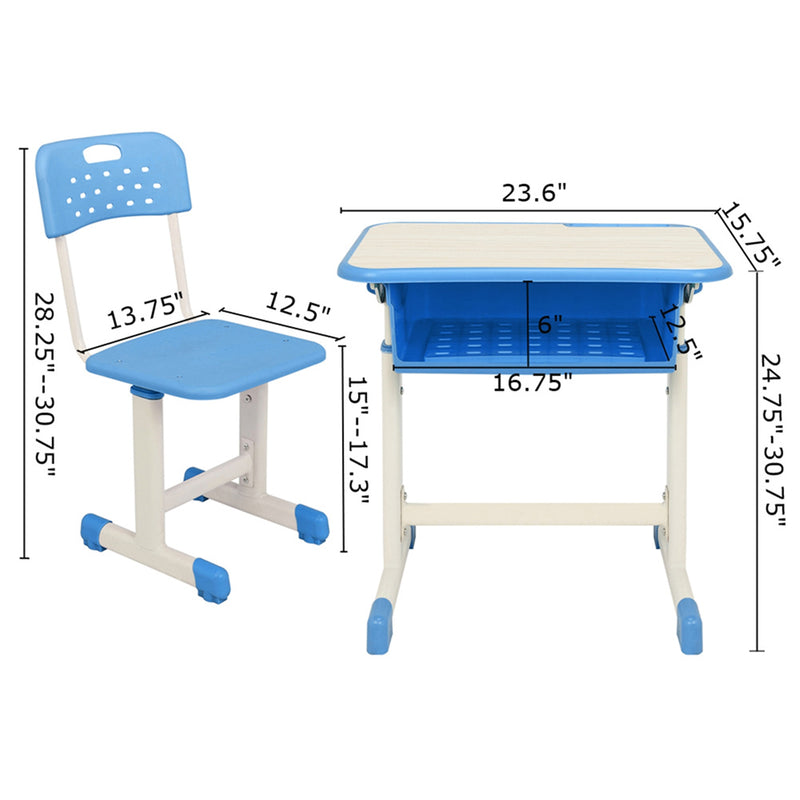 AMYOVE Student Desk Chair Set Adjustable Kids Table Seats Classroom Blue