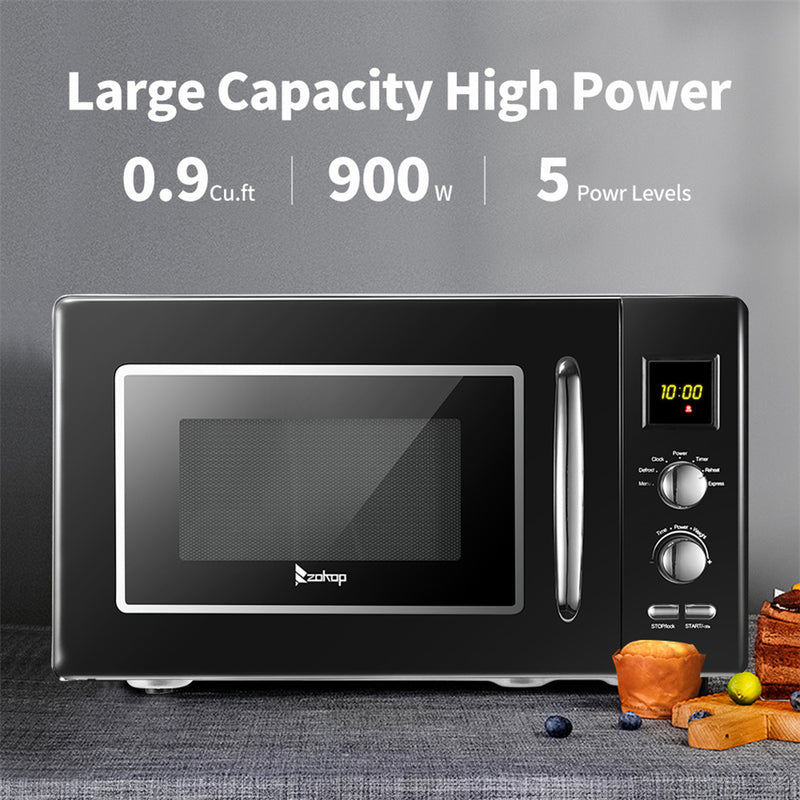 ZOKOP Microwave Oven Retro Countertop 5 Power Setting 360 Degree Rotation Black