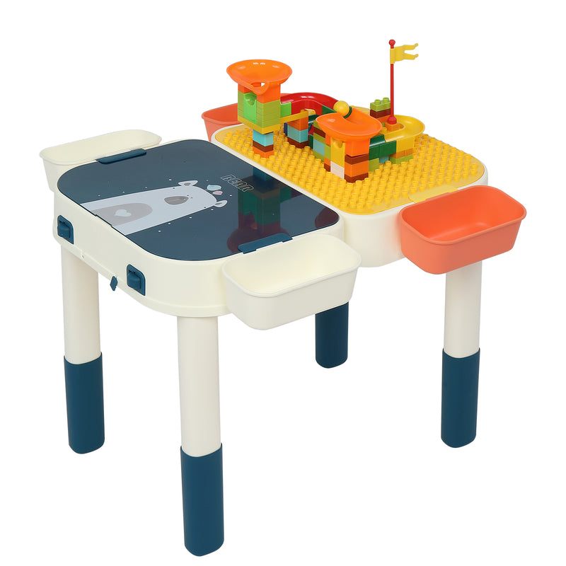 YIWA Kids Activity Table Set with Building Blocks Foldable Building Block Table Mobile Suitcase